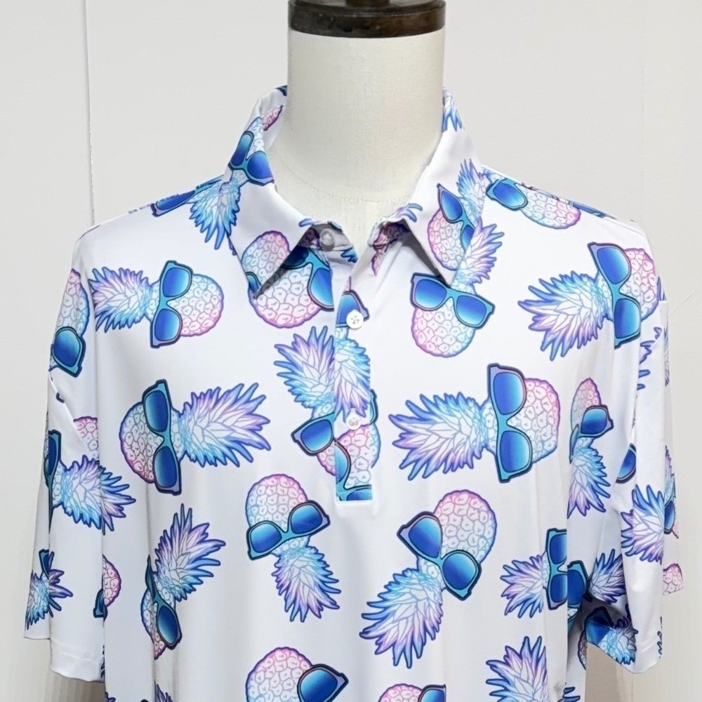 Birdie‎ Bound Shirt Mens 2XL White Polo Short Sleeve Pineapple Golf Tropical